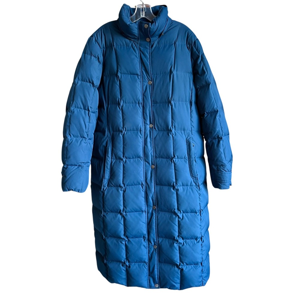 Lands End Down Quilted Puffer Coat Womens XL Blue Long Parka Winter Jacket